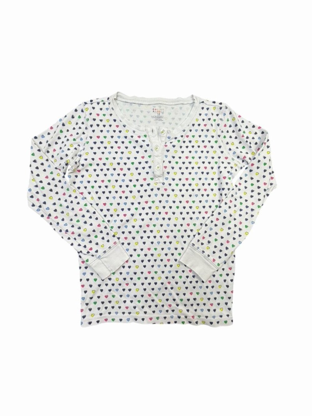 Roller Rabbit Girls Size 12 White Multicolor Heart Print Pajama Top 100% Cotton